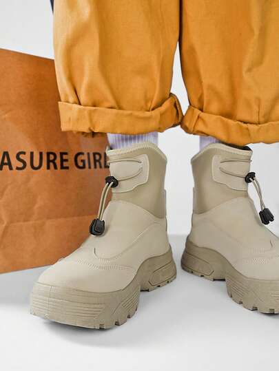 男士高帮靴英伦风秋冬新款增高靴厚底户外登山靴摩托车厚底工作靴