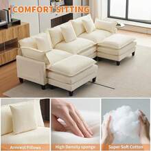 112" Modular Sectional Sofa, U-Shape Cloud Couch/Deep Seat/Armrest/Plush Corduroy Fabric, No Assembly Required, Space-Saving, 200 Pounds Boneless Compression Sleeper Sofa For Living Room - Màu be - Xem 7