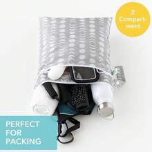 Bumkins Waterproof Wet Bag For, Travel, Swim Suit, Cloth Diapers, Pump Parts, Pool, Beach, Gym Clothes, Toiletry, Hook To Stroller, Daycare, Zipper Reusable Wetdry Packing Pouch, Black Hearts - B5 月光灰-WD - 查看 4