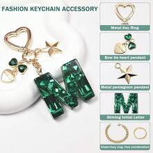 Cute Bling Keychain Initial Letter Butterfly Star Pink Purple Gift For Women Girls Bag Cup Charms Accessories-593312 - M-綠色 - 查看 3
