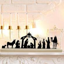 Juegos de Nacimiento para decoración navideña interior, Escena del Nacimiento de metal negro con base de madera y figuras, Decoraciones del Juego de Nacimiento para Navidad, Hogar, Mesa y Estantería