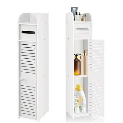 HSHa 3 Tier Bathroom Floor Cabinet Free-Standing Toilet Roll Holder Narrow Bathroom Storage Cabinet, For Bathroom, Living Room & Hallway