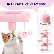 Allewie 73in Fan-Shaped Space-Saving Corner Cat Tower/Multi-Level Tall Cat Tree For Indoor Kitties/Cozy Baskets/Condos/House/Perches/Sisal Scratching Posts/Pet Activity Center/Beige/Dark Grey/Grey/Leopard Print/Pink/White & Black Spot - Hồng - Xem 5