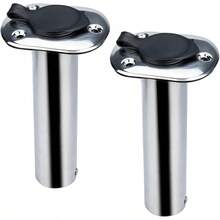 2 Paquetes de Soportes para Cañas de Pescar, Soporte de Caña de Acero Inoxidable para Barco con Tapas de PVC y Tubos Internos, Soportes para Cañas de Pescar para Barco Marino, Yate, Barco de Pesca - 90 grados - Ver 9