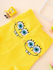SpongeBob SquarePants 1 Pair Funny Personalized Cartoon SpongeBob Eye Expression Two-Tone Jacquard Mid-Calf Socks, Sports Style, All Season, EU Sizing, Comfortable Breathable , Colorful, Suitable For Daily Wear, Premium Fabric, Non-Stuffy - Multicolor - View 6
