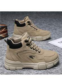 Plus Size Men's Retro High-Top Work Boots, Lace-Up Boots, All-Season, Anti-Slip Sole, Suitable For Outdoor & Casual Wear Streetwear