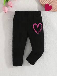 3件套女婴心形印花圆领罗纹长袖上衣搭配简约针织日常裤