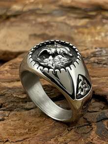 European And American Fashion Personalized Double Wolf Head Stainless Steel Ring, Unisex US Size, 1PC, Suitable For Boyfriend, Friend, Couples, Couple Wear - Twin Wolves - View 13