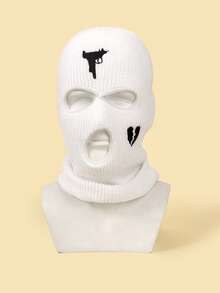 1pc/2pcs Men's Black Knitted Balaclava Ski Mask With Gun & Broken Heart Embroidery-Great For Winter, Skiing, Snowboarding, Cosplay, Streetwear