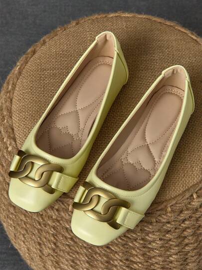 WHDXY 1 para damskich, wsuwanych, płaskich butów z kwadratowym noskiem, nowe, letnie, płaskie buty z metalową klamrą, mokasyny codzienne, modny i elegancki materiał zamszowy, odpowiednie na imprezę i na co dzień