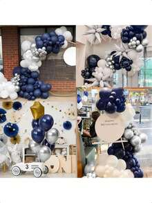 31pcs Navy Blue And Silver Balloons - 10 Inch Metallic Navy Blue And Silver Thickened Chrome Metallic Inflatable Balloons, Suitable For Birthday, Wedding, Baby Shower, Holiday, Carnival Party Decoration - Multicolor - View 6
