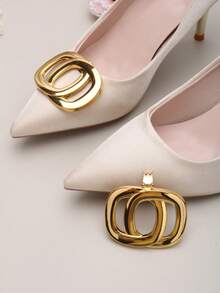 2 件可拆卸 DIY 鞋配件，金属方形扣装饰高跟鞋，时尚优雅鞋夹，适合女士高跟鞋、平底鞋、凉鞋、浅口鞋、新娘鞋、约会鞋、结婚鞋、办公室鞋 - 黑色、白色、杏色、红色、裸色 - 金色 - 查看 5