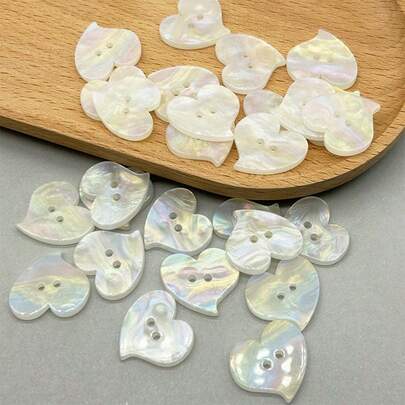 10pcs Double Hole White Resin Rainbow Heart-Shaped Pearl Shell Button, Multifunctional Fashionable Sweater Decoration Button, Suitable For Handmade And Sewing Products, With A Variety Of Sizes To Choose From.