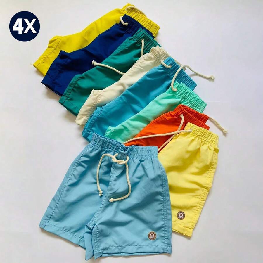 Kit 4 Bermudas Infantil Juvenil Tactel Coloridas Short Mauricinho Menino Casual Praia Verão