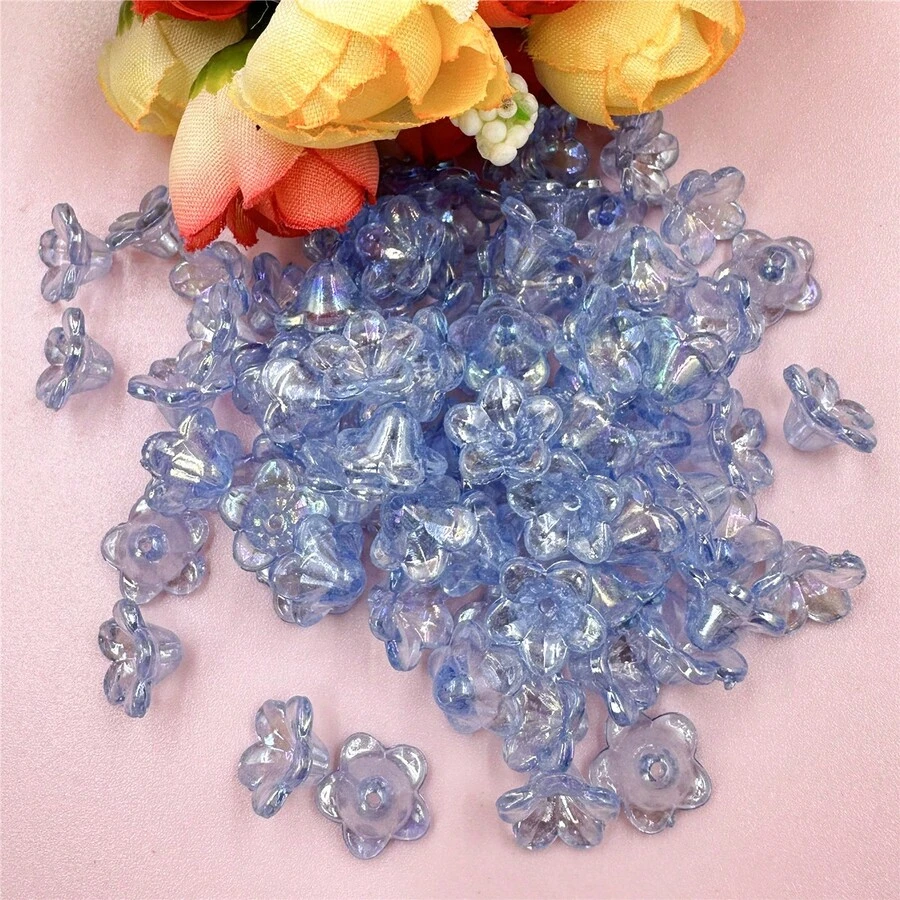 100/300Pcs 12*6.8mm Acrylic Flower Beads Caps Loose Beads DIY Jewelry Making Beading Necklace Bracelet - 藍色 - 查看 1