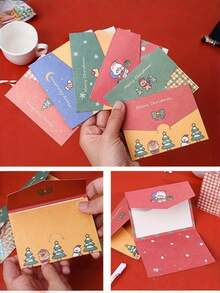 12Pcs Holiday Mini Christmas Card With Envelope - Happy Holiday Card Message Card Depicting Santa Claus, Snowman, Etc. - Perfect For Christmas Parties And New Year Celebrations, Christmas Card, Birthday Wishes Envelope - Multicolor - View 6