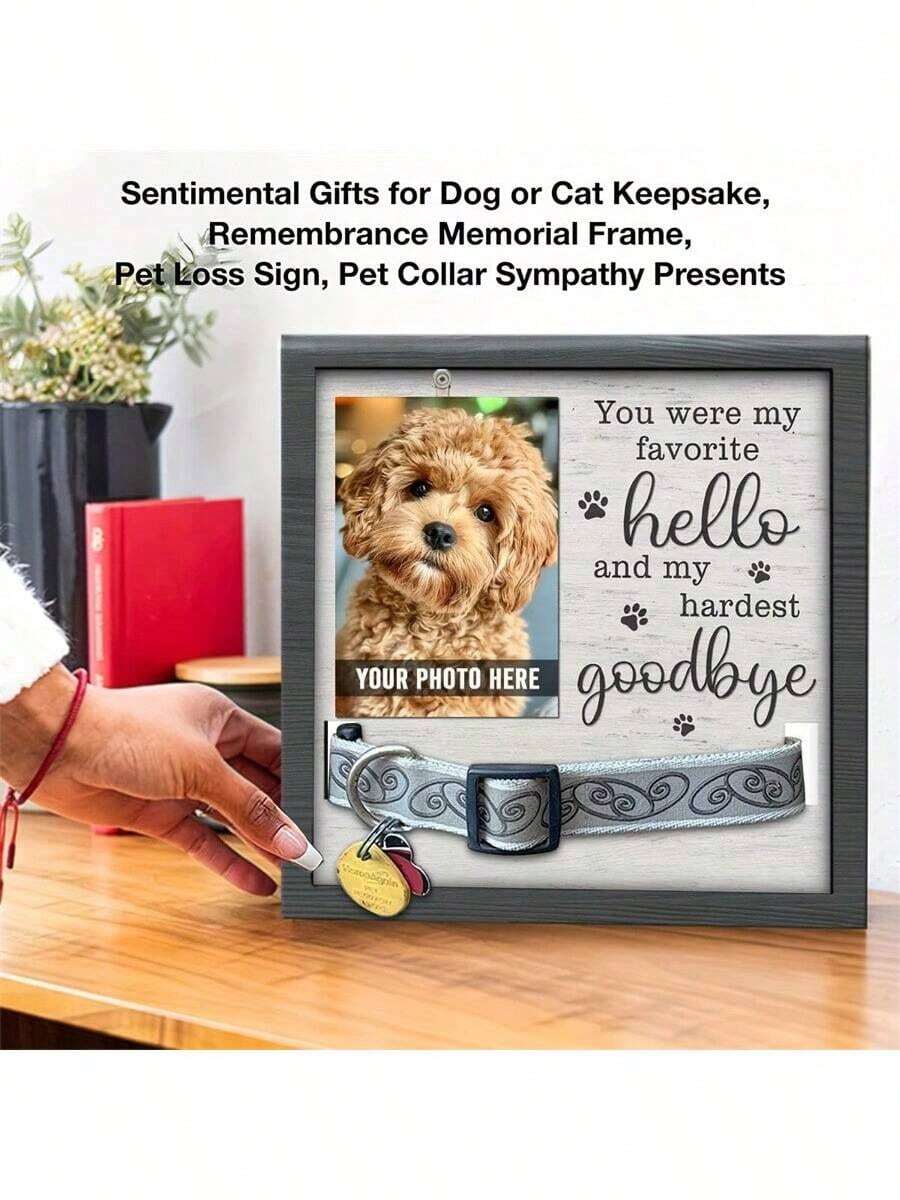 1pc Wooden Pet Memorial Photo Frame, Can Hold Collar, Pet Memorial Display Stand, Wooden Pet Photo Frame, Creative Pet Memorial Plaque (Collar Not Included)
