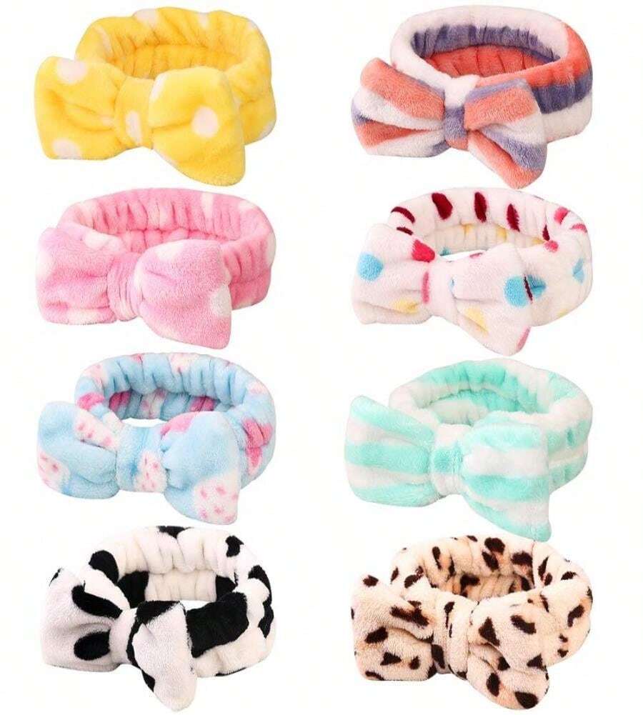 8 Pack Spa Headband, Coral Fleece Makeup Cosmetic Headband For Washing Face, Bow Headbands For Shower Terry Cloth Headbands For Women Facial Hair Band - 銅色 - 查看 1