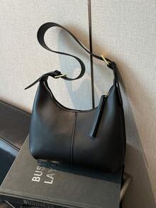 1 chiếc túi đeo chéo mini đa năng, thiết kế tối giản, chất liệu PU mềm mại, màu trơn, dùng cho nữ, có thể cầm tay hoặc dưới cánh tay. - màu đen - Xem 3