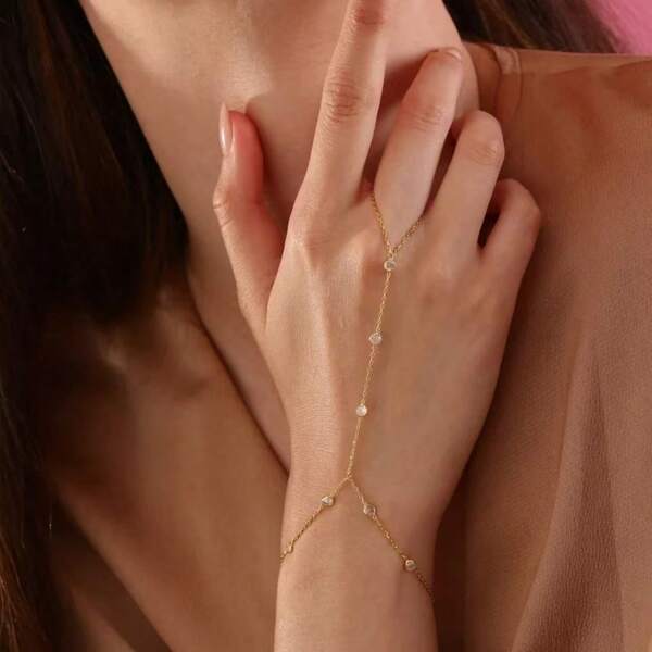 قطعة واحدة من سلسلة إصبع مرصعة بالزركونيا عصرية، مناسبة لحفلات الشاطئ والإطلالات اليومية للنساء