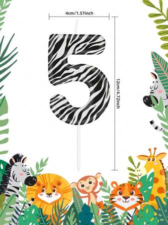 Zebra Print Pattern Numbered 0-9 Birthday Anniversary Party Cake Decorative Candles