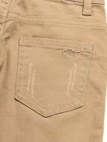 Quần short denim đen cho bé trai thêu logo, màu giặt cũ, cạp chun có thể điều chỉnh, quần short denim Bermuda co giãn - Màu Khaki - Xem 10