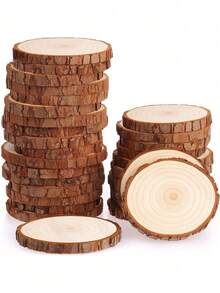 10-50pcs Unfinished Wooden Discs 3-10cm, Undrilled Wooden Rings For DIY Crafts, Wooden Plates, Wedding Centerpieces, Christmas Tree Decorations