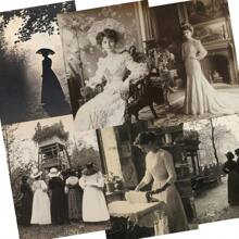 68/包（32 张纸垫 + 36 张贴纸）维多利亚时代照片纸垫 - 古董维多利亚时代复古卡片，带有身着长裙的优雅女士，4x6 英寸（10x15 厘米），适用于剪贴簿、垃圾日记本、婚礼、生日、周年纪念装饰 - 黑色 - 查看 5