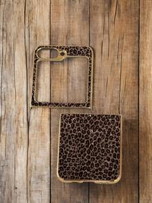1pc Leopard Print Border Pattern Frosted Feel Folding Phone Case, Electroplated Folding Phone Case, Folding Screen Phone Case, Suitable For Samsung Z FLIP 3/4/5/6/7/Z FOLD 3/4/5/6/MOTO RAZR 40/40 ULTRA/50/50 ULTRA/60 ULTRA - màu đen - Xem 2