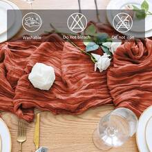 12pcs Soft Cheesecloth Balinese Table Runners, 6 Feet Long Tulle Fabric, Suitable For Bohemian Style Wedding Party, Bridal Shower, Home Decor, Baptism And Christmas Table Decoration. - 橘紅色 - 查看 5
