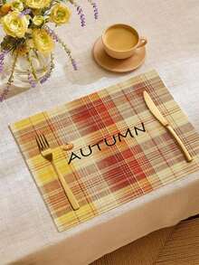 1 pièce/4 pièces/6 pièces/48 pièces Set de sets de table à motif écossais, sets de table de récolte d'automne, sets de table à motif de panier de citrouille, décoration de maison de saison pour Thanksgiving, style moderne, matériau en faux lin, fournitures de fête d'intérieur et d'extérieur pour Thanksgiving, décoration thématique de Thanksgiving, décoration de chambre. Convient pour la décoration de cuisine à la maison et la décoration de fête de Thanksgiving.