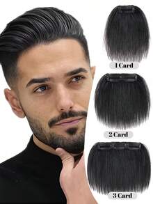 4英寸高额头100%真发刘海,男士夹式刘海遮盖发际线接发,增加发量,男士前额假发,额头发际线贴片,男士发际线刘海接发 - 黑色 - 查看 4