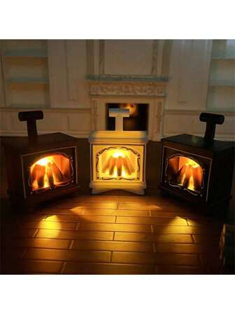 1pc Christmas Ornaments Mini Fireplace Halloween Retro-Style Artificial Flame Lamp, Nordic Creative Fire Bar Rack Night Light, Perfect For Christmas And New Year, Suitable For April Fool's Day Home Wear, Desktop Party Decoration, Small Gifts, Mini Christmas, Dollhouse Wallpaper Model Family Room Birthday Party New Year Decoration Ambient Light,