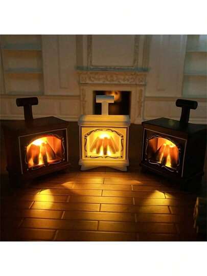 1件圣诞装饰品迷你壁炉万圣节复古风格人造火焰灯，北欧创意火炉吧台架夜灯，非常适合圣诞节和新年，也适合愚人节家居装饰、桌面派对装饰、小礼物、迷你圣诞节、娃娃屋壁纸模型家庭房生日派对新年装饰氛围灯。