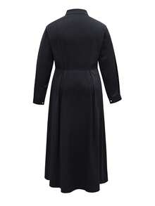 Whisplicity Vestido de manga larga elegante para mujer de talla grande, diseño de botones de unicolor elegante, adecuado para ir al trabajo, negocios, festivales, otoño/invierno - Negro - Ver 3