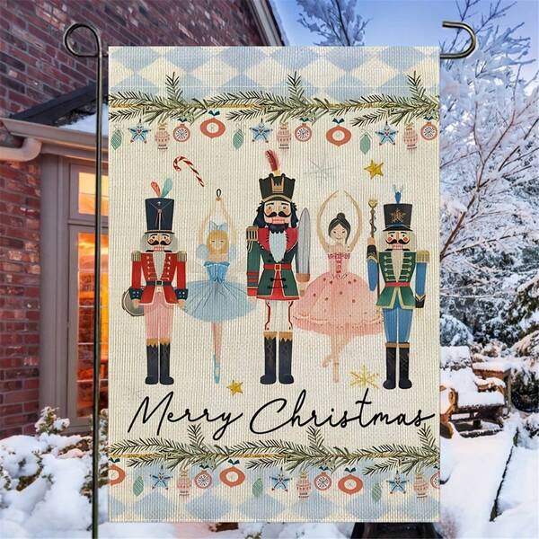 12x18 英寸双面圣诞快乐胡桃夹子花园横幅，耐用涤纶装饰，适合节日家居和花园 - 1 件