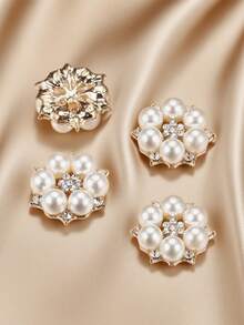 10 chiếc cúc hoa hợp kim đính ngọc trai giả và đá giả, lý tưởng để trang trí đám cưới và phụ kiện quần áo & trang sức tự làm cho ngày lễ tình nhân - Nhiều màu - Xem 6