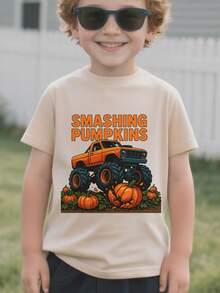 Pumpk Hallowmas Kids Tee For Toddler Boys And Girls Cotton T-Shirt Size 90-130 Everyday Playwear Halloween Holiday Gifts - 杏色 - 查看 1