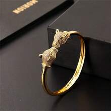 سوار برأس نمر ذهبي، مجوهرات أنيقة متعددة الاستخدامات هدية للنساء في الحفلات، بطراز الهيب هوب الشخصي والأزياء الحيوانية