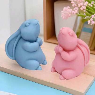 3D 소원 토끼 양초 실리콘 몰드, 동물 석고 수지 장식 몰드
