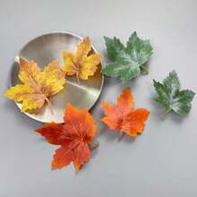 6pcs Faux Maple Leaf Hair Clips, Orange & Green, Unique & Fun Bangs Clips, Claw Clips, Hair Claws, Hair Slide, Hair Barrettes, Clips For Hair, Hair Accessories, Christmas Outfit For Women - Multicolor - View 1