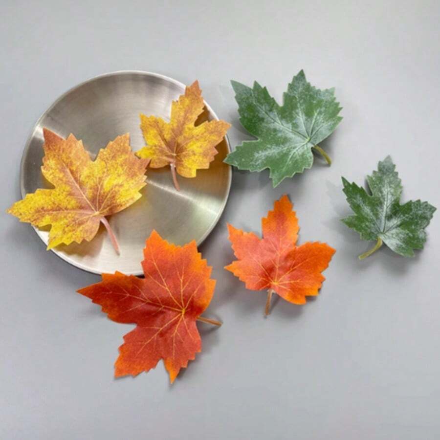 6pcs Faux Maple Leaf Hair Clips, Orange & Green, Unique & Fun Bangs Clips, Claw Clips, Hair Claws, Hair Slide, Hair Barrettes, Clips For Hair, Hair Accessories, Christmas Outfit For Women - Multicolor - View 1