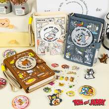TOM AND JERRY. 1 件汤姆和杰瑞粘性毡笔记本，汤姆猫、杰瑞老鼠、斯派克狗经典儿童动画人物封面笔记本，卡通和工艺品新奇小册子圣诞礼物，适合粉丝、家人、朋友、办公室成人、学生返校[官方*] - 彩色 - 查看 1