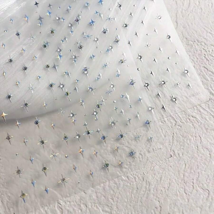1pc 5D With Rhinestones Star Nail Art Stickers Luxury Laser Silvery Self Adhesive Cute Manicure Decals Decorations Accessories - 彩色 - 查看 1