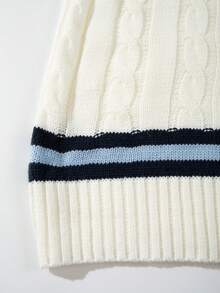 ANDREILEE 复古宽松休闲街头风男女通用毛衣，纹理条纹撞色V领插肩长袖针织套头衫，适合春、秋、冬三季穿着。 - 白色 - 查看 9