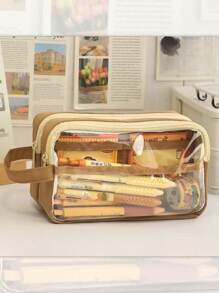 Estuche para lápices de gran capacidad y duradero, funda transparente para lápices de extra gran capacidad, diseño minimalista, fácil de transportar, perfecto para dibujo diario, adecuado como regalo de cumpleaños, aniversario, Día del Niño, Día del Maestro, regreso a la escuela para amigos, familiares, estudiantes, estuche para lápices, útiles escolares, regreso a la escuela