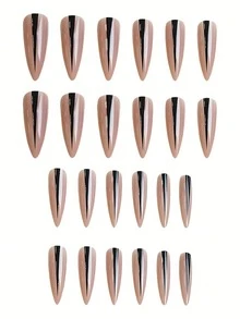Monina 24 件哥特式裸色和黑色长尖头指甲，双色美甲，时尚百搭，前卫别致，适合日常通勤按压指甲美甲用品 - 珊瑚粉 - 查看 5