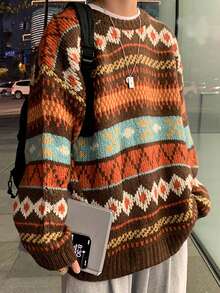New Fashionable Fairisle Pattern Long Sleeve Men Sweater, Autumn/Winter - Multicolor - View 2