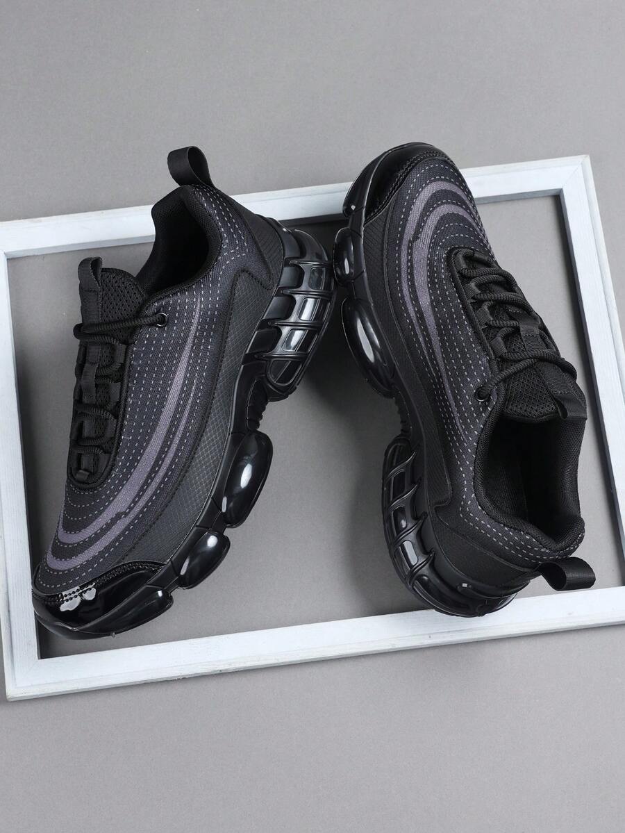 Men's Low-Top Sneakers, Casual Running Shoes, Jogging Shoes, Men's Walking Shoes, Fashionable Gradient Red Footwear, Tennis Shoes, Streetwear - Black - View 1