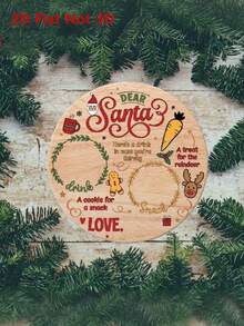 1pc 2D Santa Claus And Reindeer Wooden Round Tray, Round Christmas Snack Tray, Snack Tray, Charming Vintage Style With Gingerbread Man, Carrot, Berry And Other Patterns, Suitable For Snacks, Pastries, Fruits, Snack Tray, Perfect For Home Decoration, Seasonal Decoration, Christmas Party